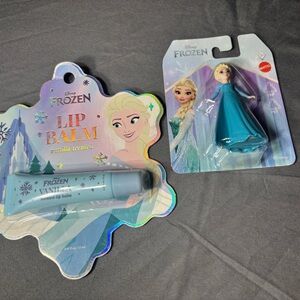 Disney Frozen Lip Balm and Figurine Set - Blue 2 pc New